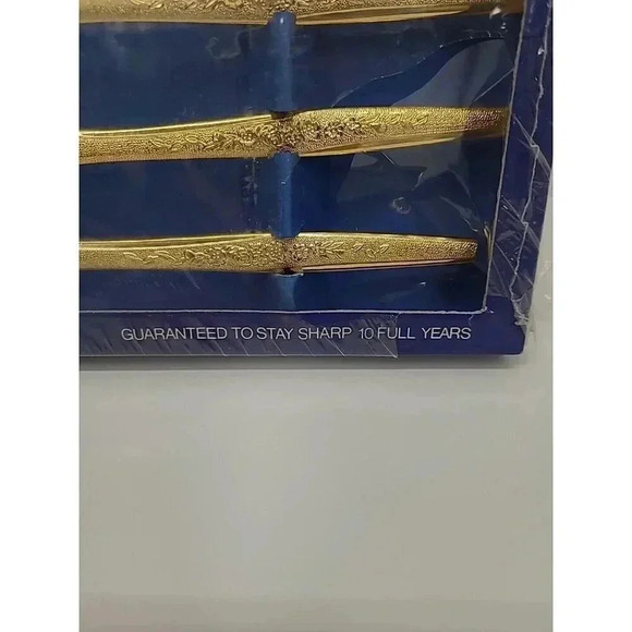 Vintage New Old Stock Lifetime Cutlery Golden Banquet Dinner Knives Set of 5 - Picture 3 of 5